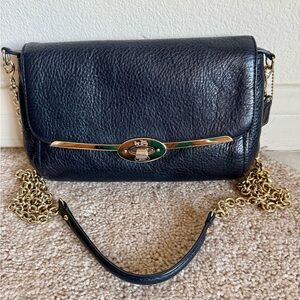 Coach Black Leather Crossbody Bag with Gold Chain